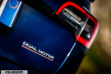 Tesla Model S Performance – detail, dual motor badge and taillight close-up