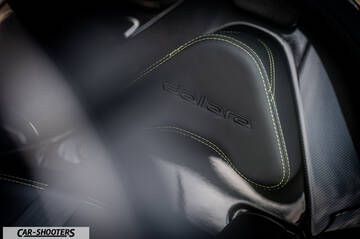Dallara Stradale – interior, black leather seat with yellow stitching