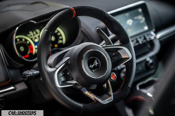Alpine A110 – dashboard, leather steering wheel and infotainment screen