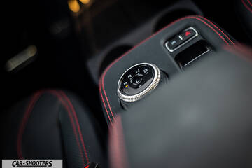 Ford Mustang Mach E – interior, rotary gear selector with red stitching