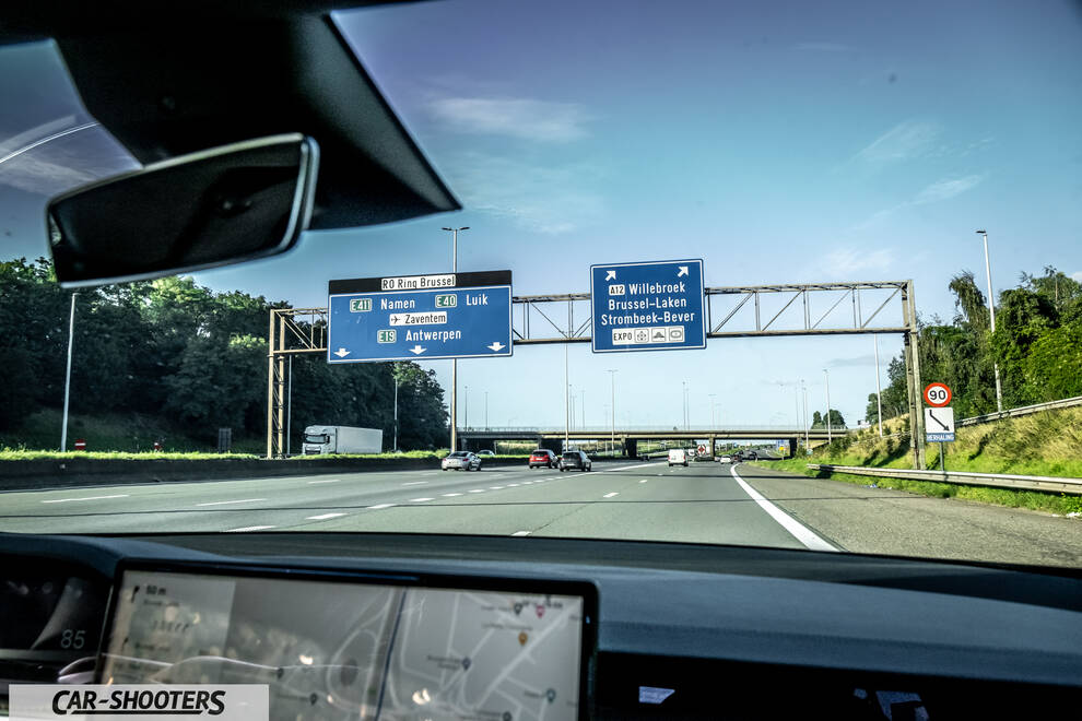 Tesla Model S Plaid – dashboard, view from inside on a highway