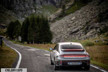 Hyundai Ioniq 6 – rear view, silver on a mountain road
