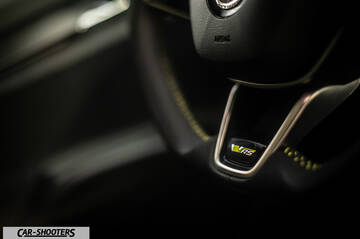 Skoda Enyaq – detail, steering wheel badge close-up