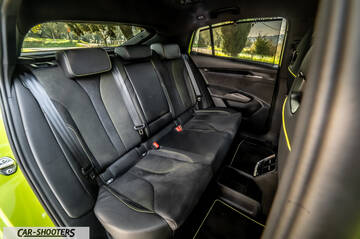 Skoda Enyaq – interior, rear seats with yellow stitching