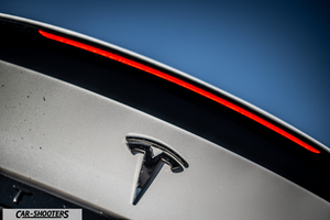 Tesla Model X – detail, rear badge close-up