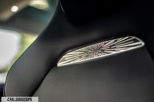 Tesla Model 3 Performance – detail, illuminated seat badge detail